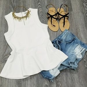 White Peplum Top with Back Zipper